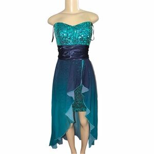 Ombre sequin high low prom dress